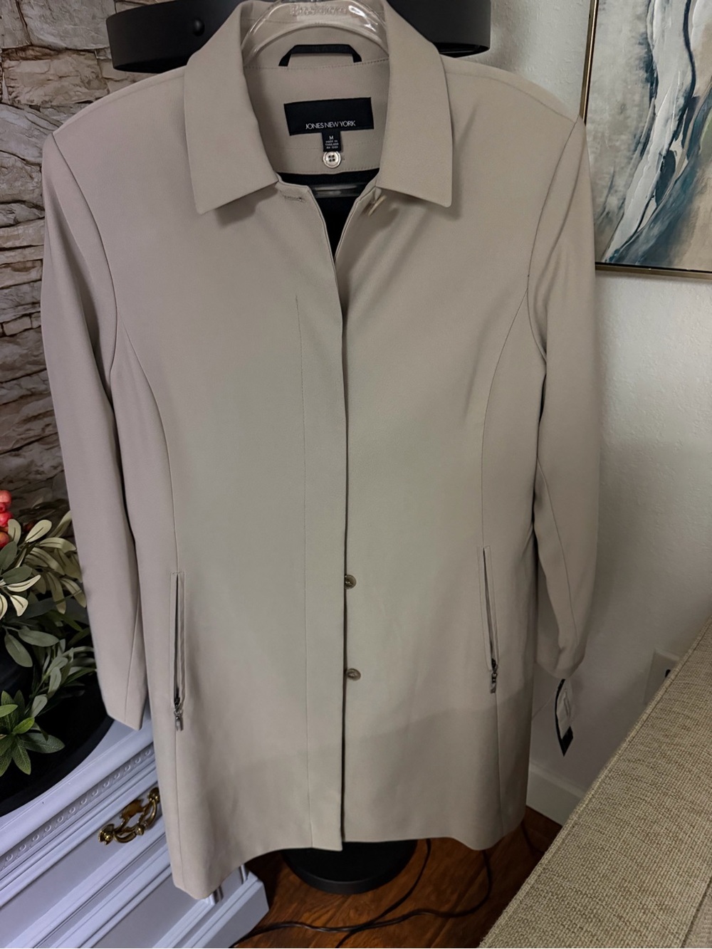 Jones New York Beige Single-Breasted Trench Coat